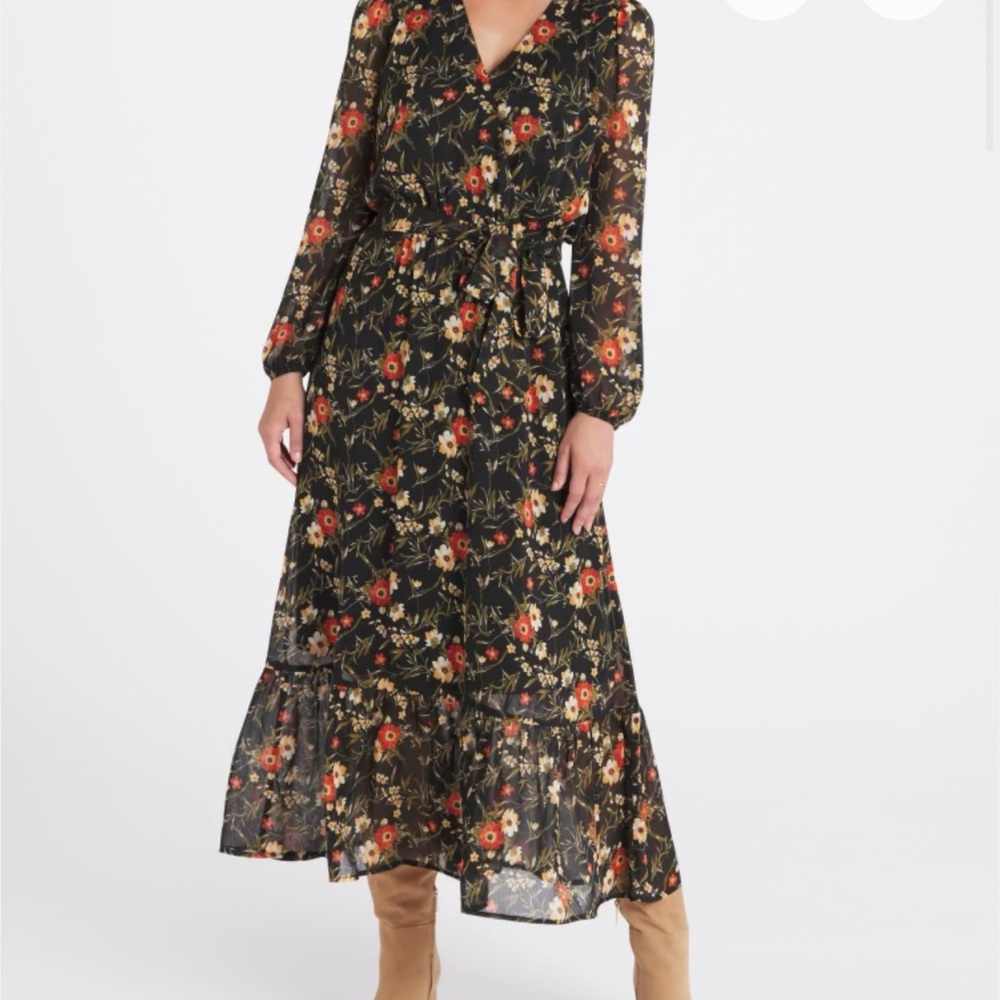 Nine Britton Orange and Black Ruffled Tiered Sundress